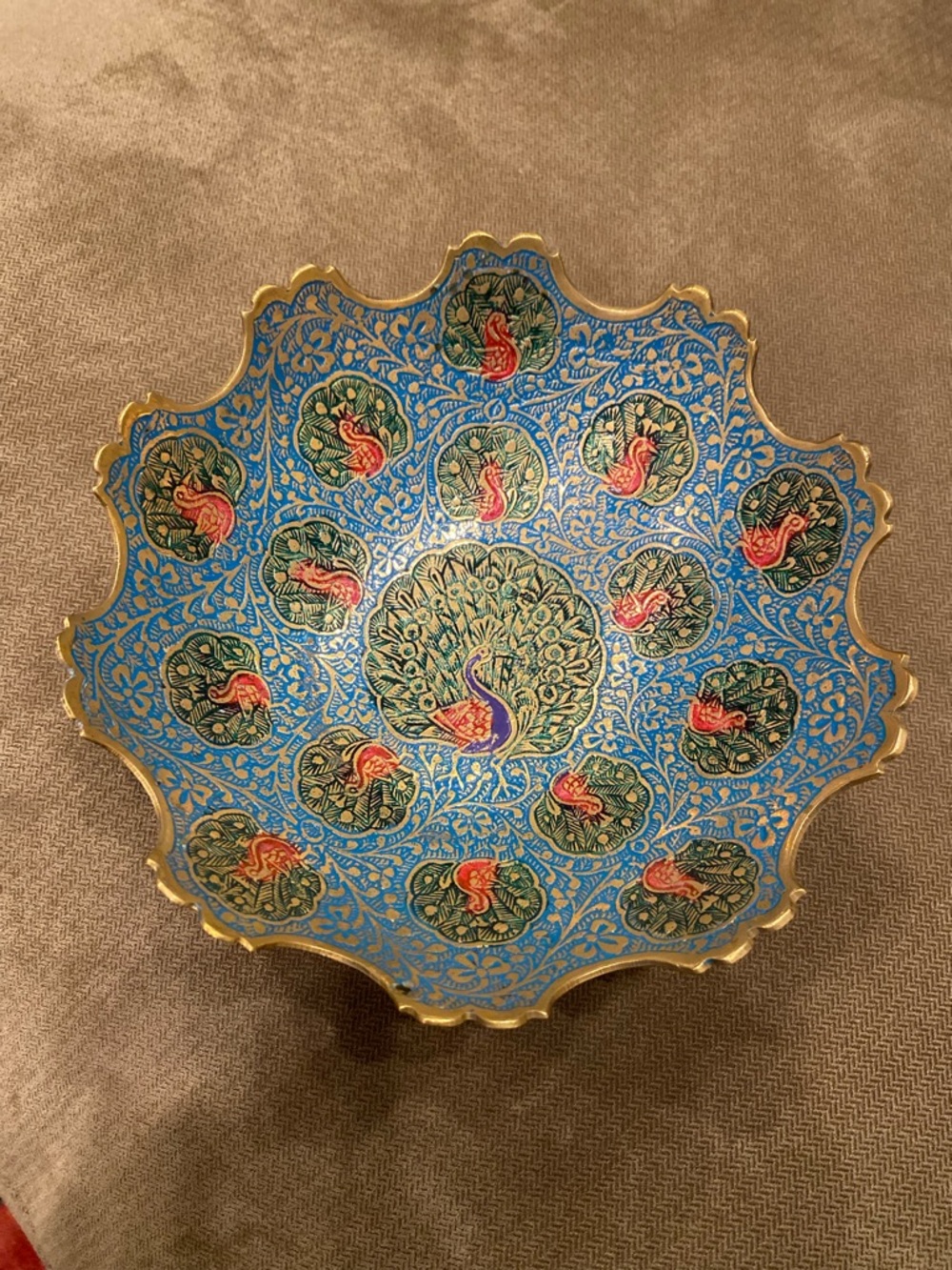Hand Crafted Metal Brass Floral Bowl- Catch All- Keys- Nuts- Fruit  6” - Picture 9 of 9